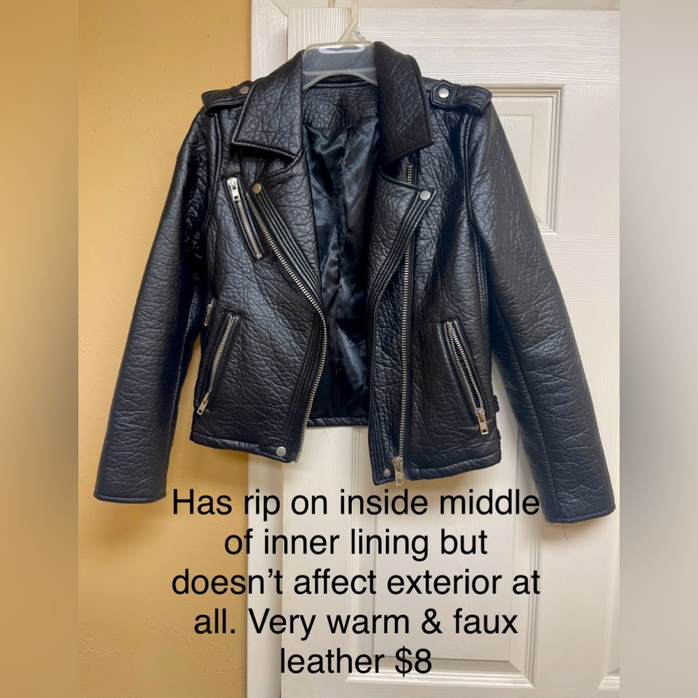 Super warm sz LV faux leather jacket with silver hardware
